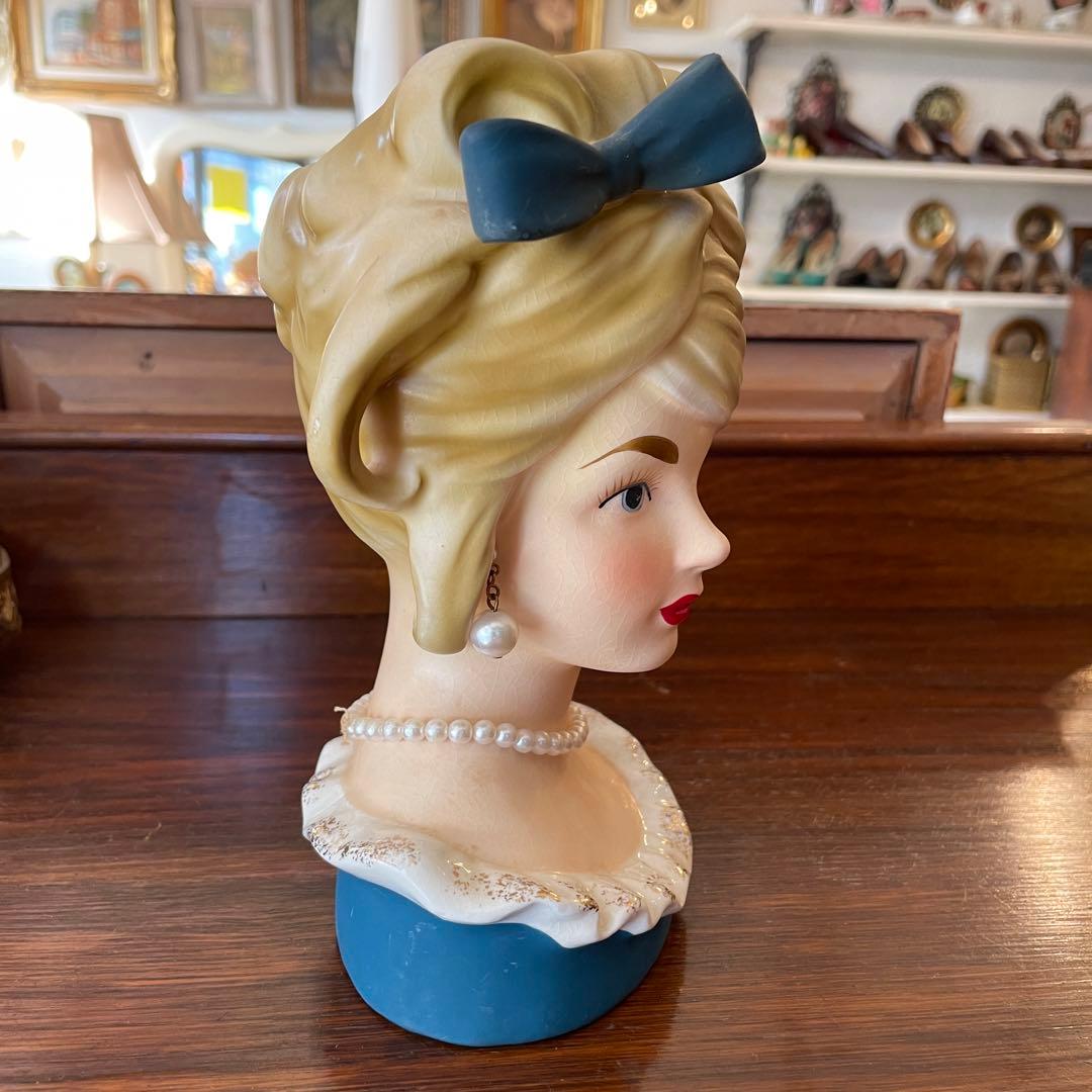 希少品Big！50's〜西洋女性の陶器花瓶アメリカアンティーク ヴィンテージ雑貨