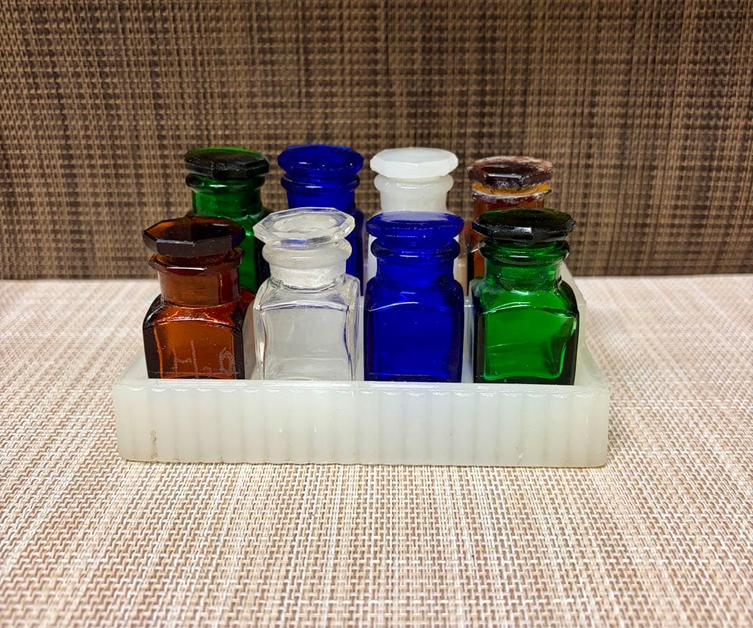 戦前 歯医者 薬瓶 ミルクガラス 薬瓶台 セット ①