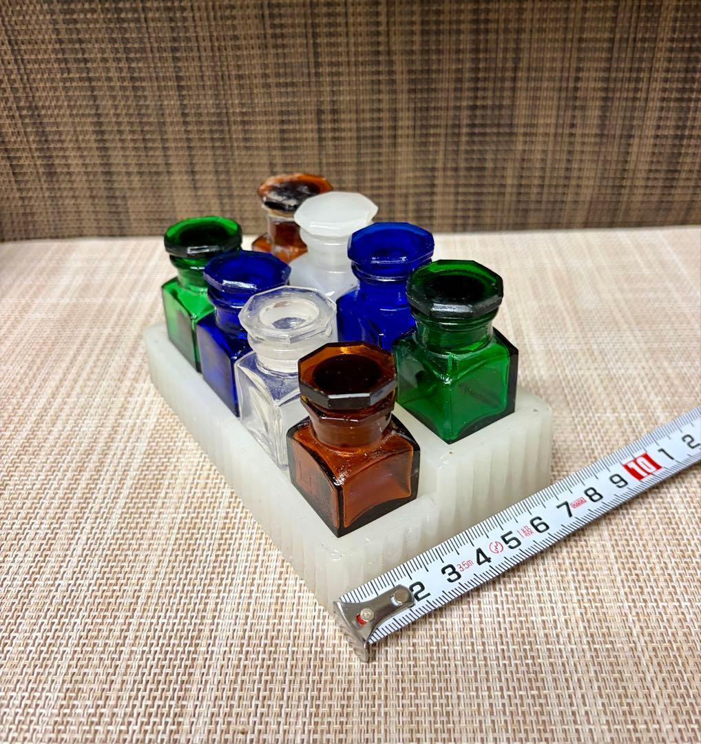 戦前 歯医者 薬瓶 ミルクガラス 薬瓶台 セット ①