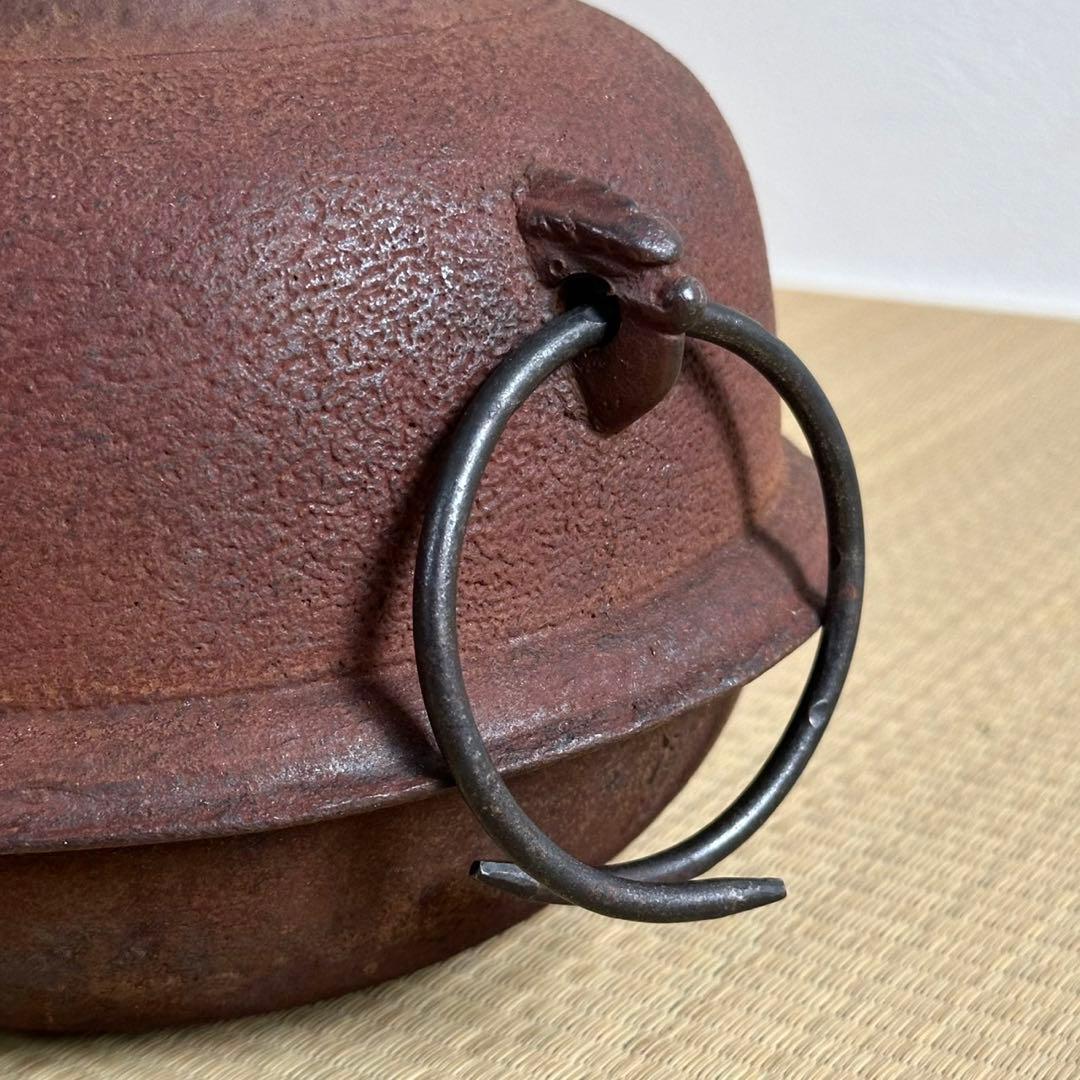 唐銅【朝鮮風炉釜 茶釜】釜環 銅蓋 電熱器付 茶道具