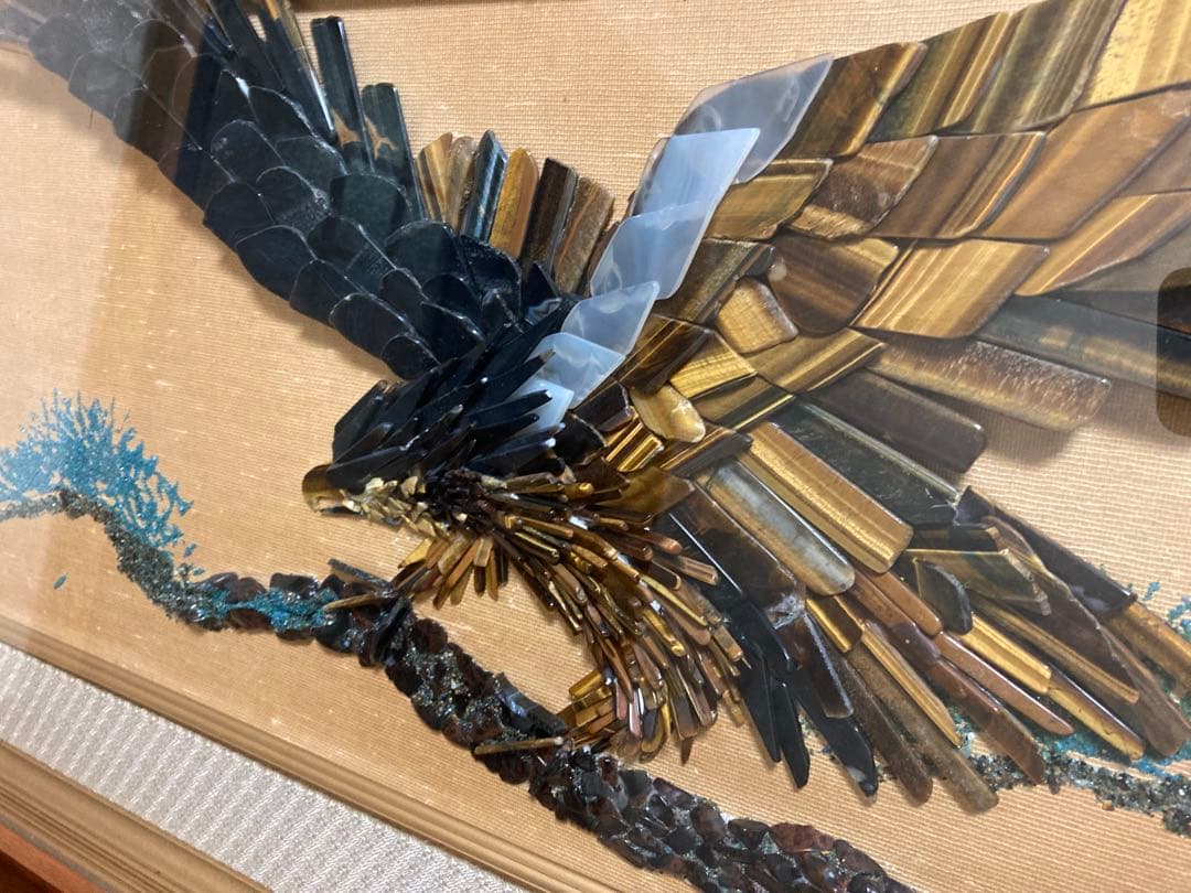 鉱石造 鉱石画 鉱石 鷹絵 縁起額 額縁　大迫力