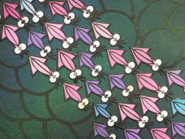 無署名　切絵　貼り絵『波昇蛍烏賊』切絵　貼り絵 0109E