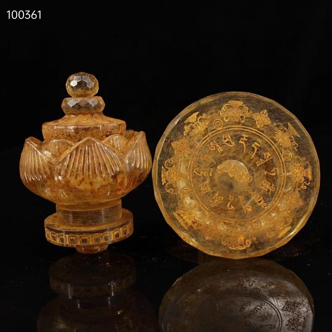 中国古美術・古水晶彫り・純手彫り経文銘文 ≪蓮花舎利塔≫・仏舎利塔・仏陀・舎利