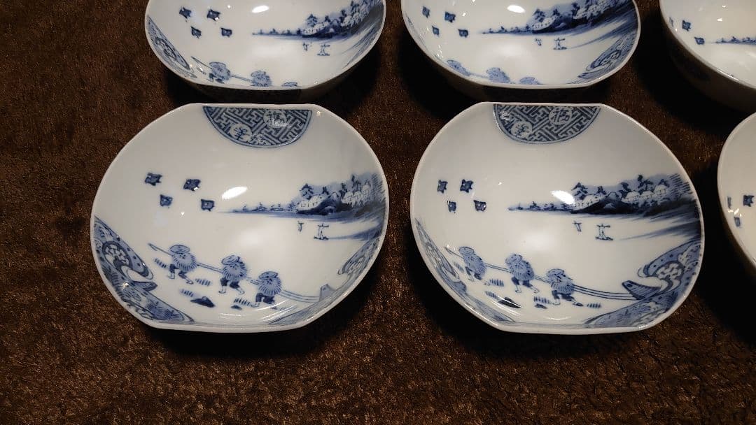 古伊万里　伊万里　染付　楕円鉢　菓子鉢　山水　蔵出し　６客