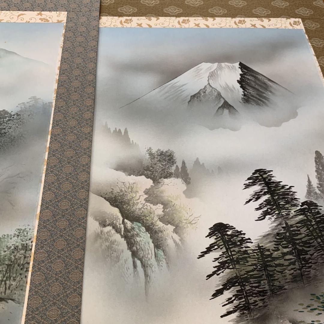 掛軸3本セット 葛谷聖山『新四季賞翫』日本画 山水 風景画 絹本 共箱付 掛け軸