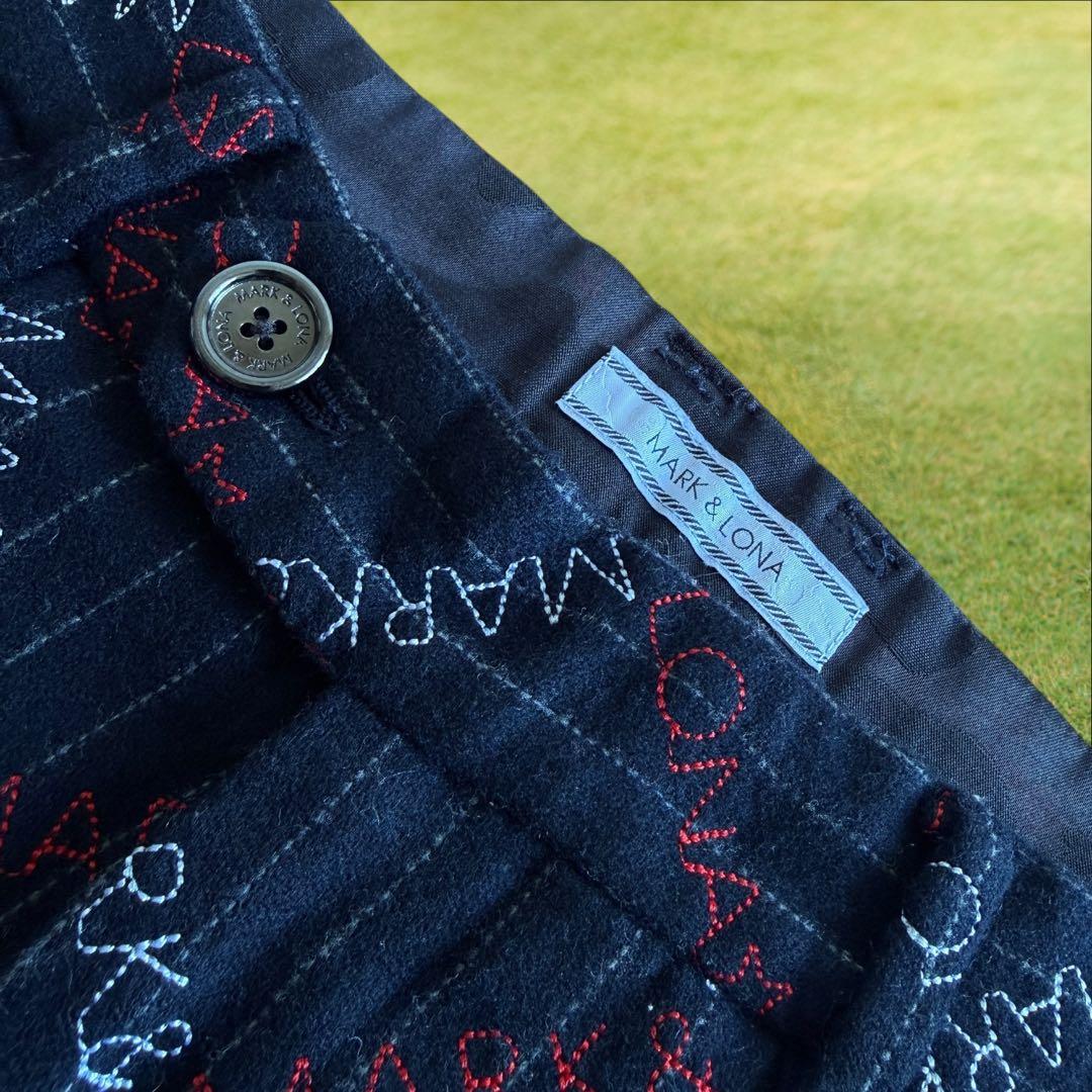 起毛素材　秋冬　マークアンドロナ　ジョガーパンツ　総柄　S〜M相当　紺　ネイビー