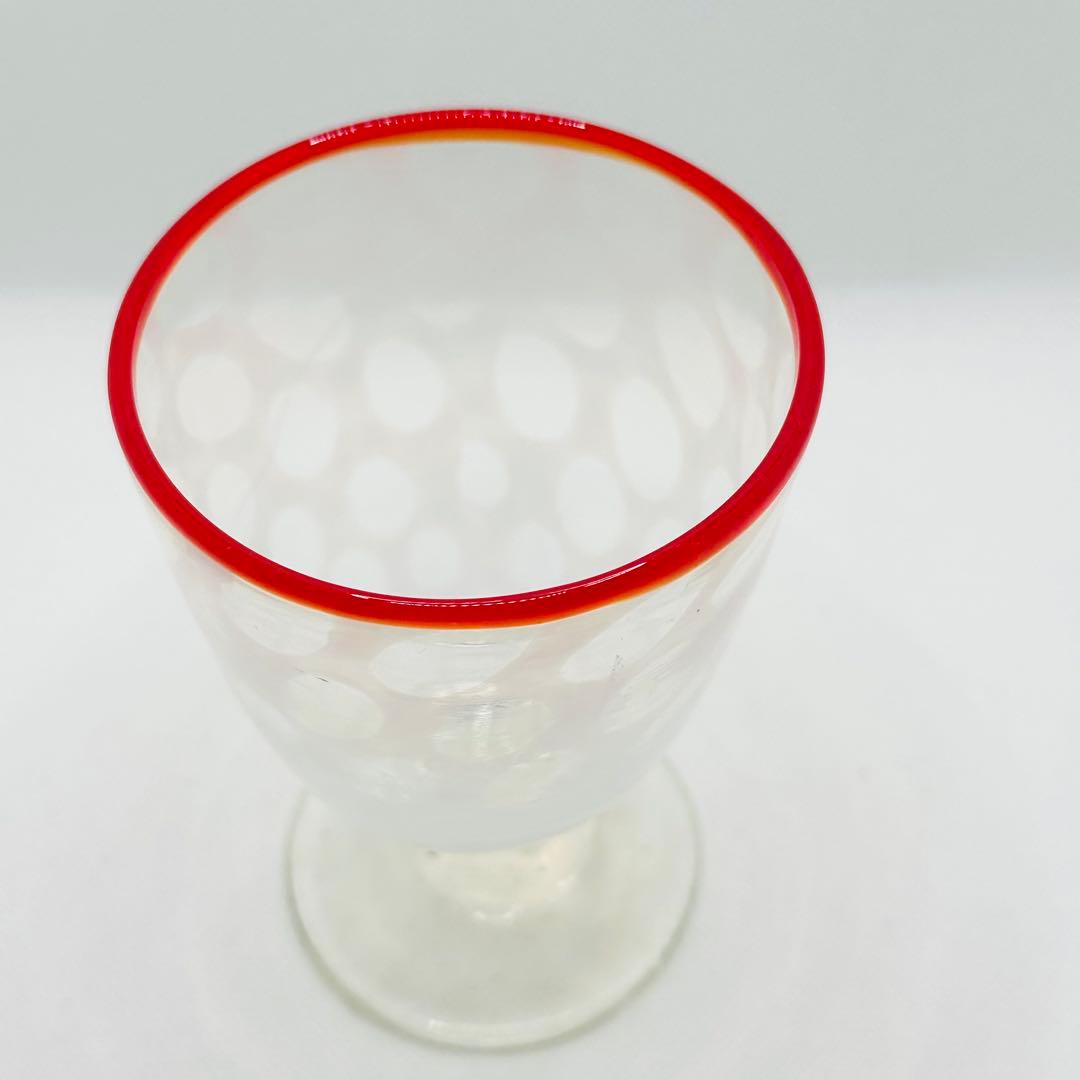 大正浪漫　赤縁 水玉紋 氷コップ　手吹きガラス　アンティーク　和ガラス　希少