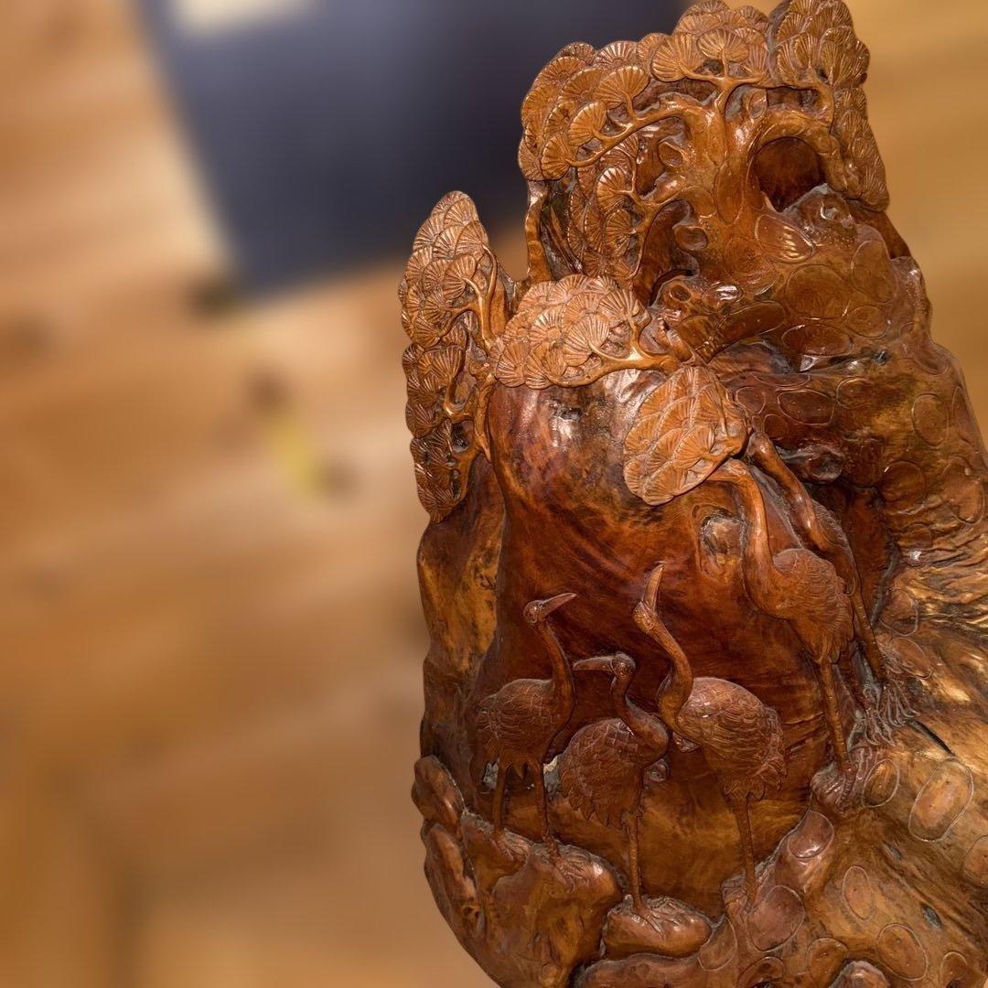 かなりレアな木製彫刻 鳥と植物のデザイン インテリア