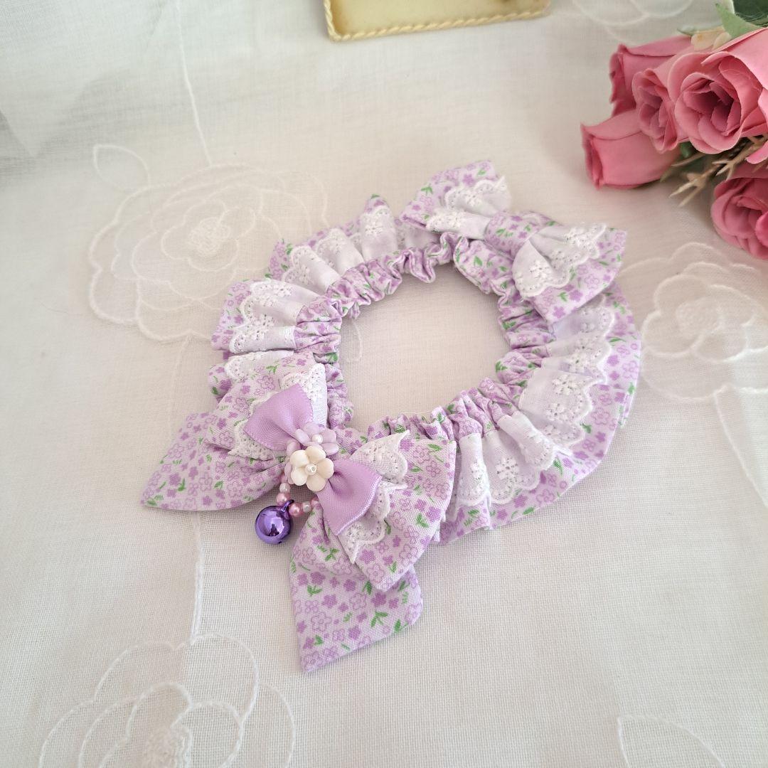 短毛シュシュ(小花柄パープル)わんちゃん猫ちゃん用