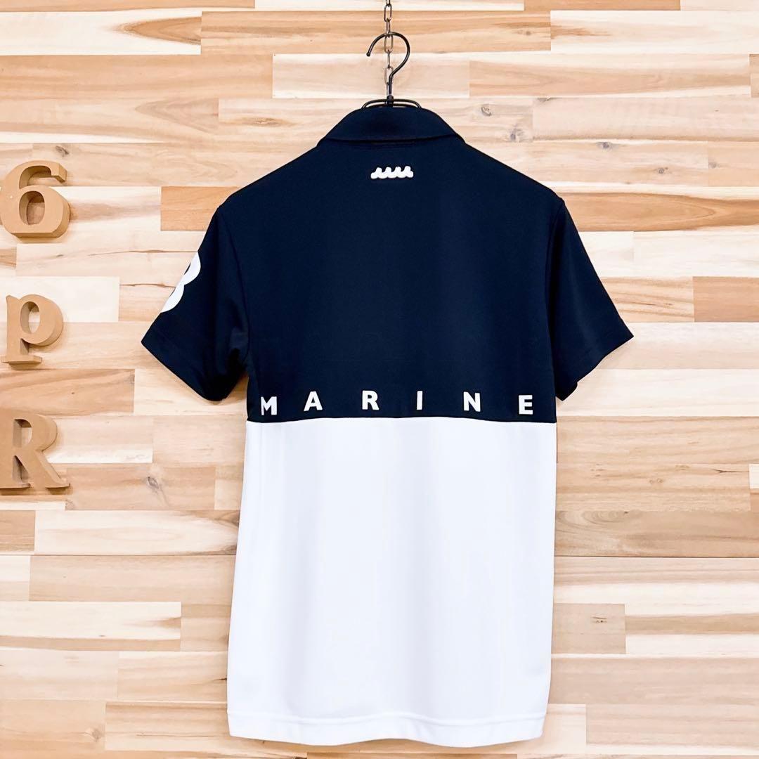 レア/廃番【ムータマリン】バイカラー マルチ ロゴ ポロシャツ ゴルフS×白