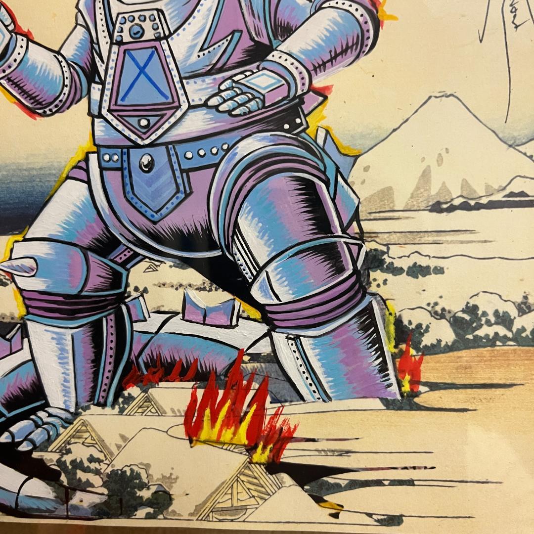 富士山を背景にしたメカゴジラのアート