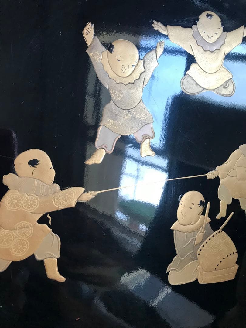 時代物 漆塗り 金蒔絵 天然木 5段重箱