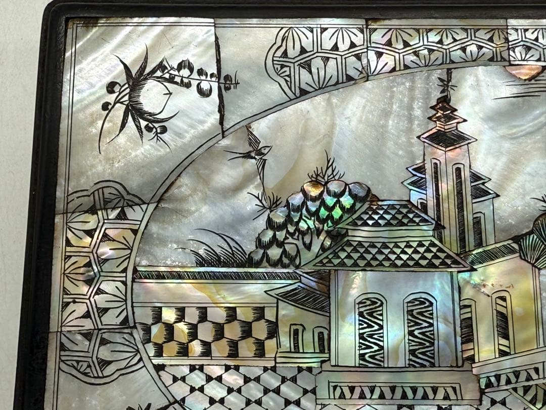 中国　清時代　螺鈿圖紅木箱　アンティーク　送料込み251108