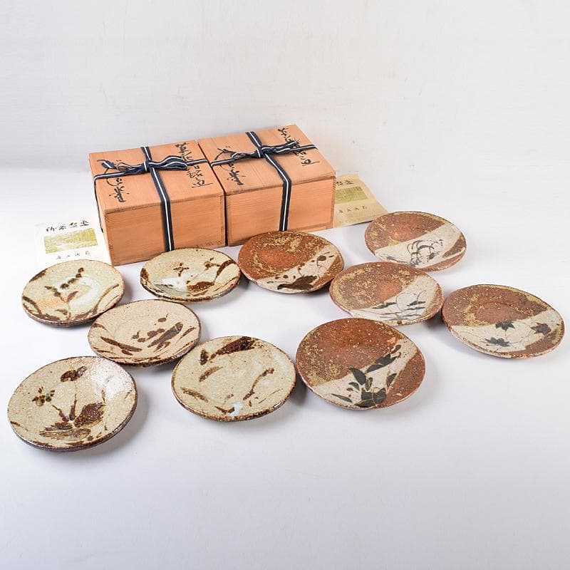 和食器　廣永陶苑　草花文　銘々皿　五客　共箱　二点まとめて　C　R8586