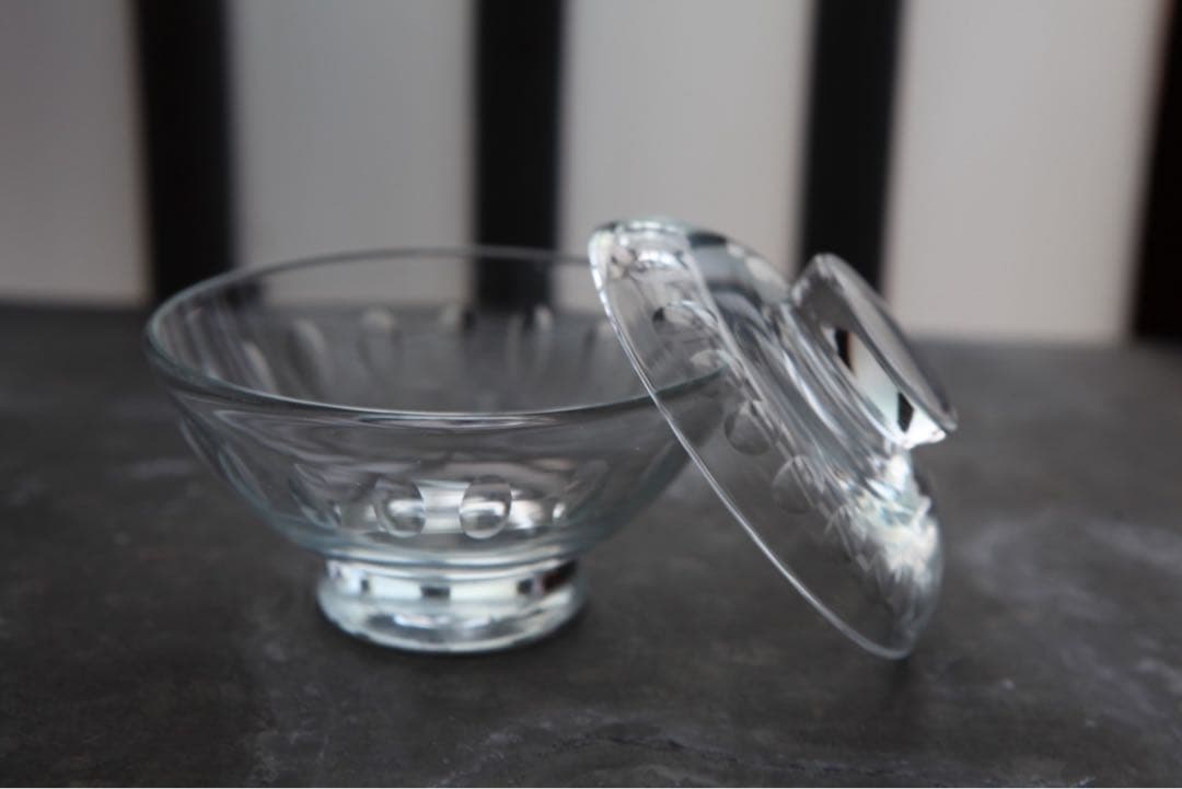 古道具　戦前　大正　昭和初期　蓋付ガラス碗　レア　A