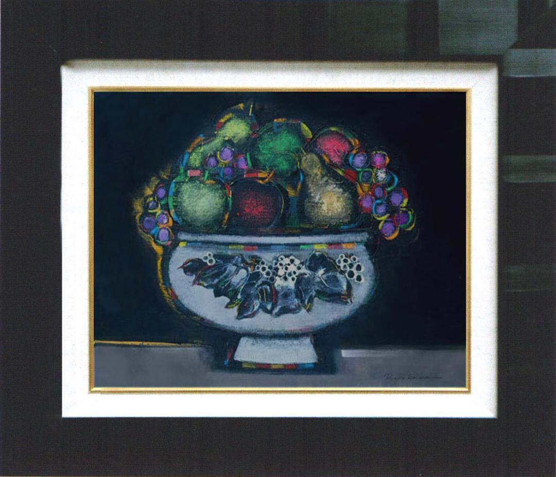 油絵 菅家令子 絵 絵画インテリア額付(黒) uF6-062004 静物 果物器