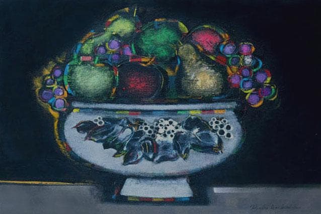 油絵 菅家令子 絵 絵画インテリア額付(黒) uF6-062004 静物 果物器