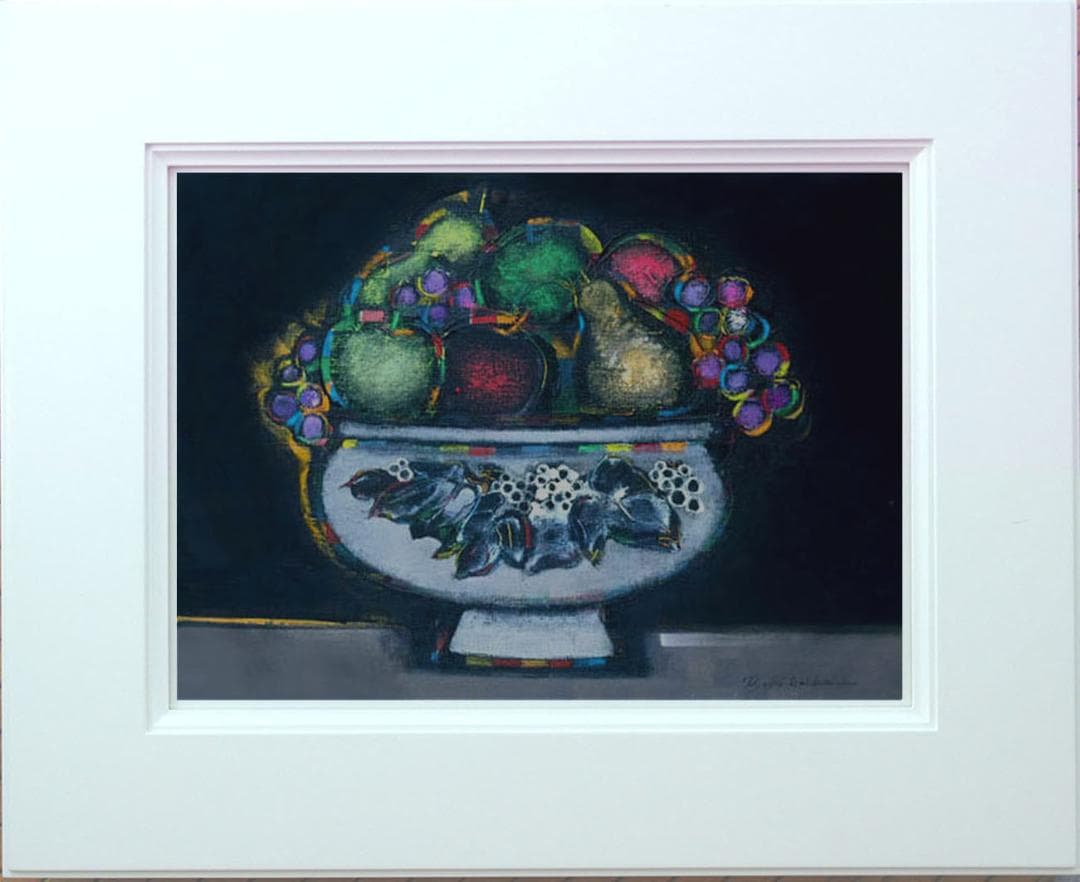 油絵 菅家令子 絵 絵画インテリア額付(黒) uF6-062004 静物 果物器