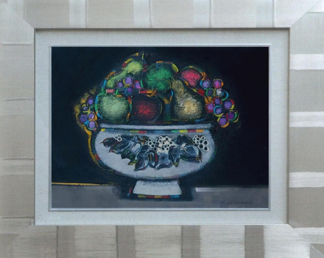 油絵 菅家令子 絵 絵画インテリア額付(黒) uF6-062004 静物 果物器