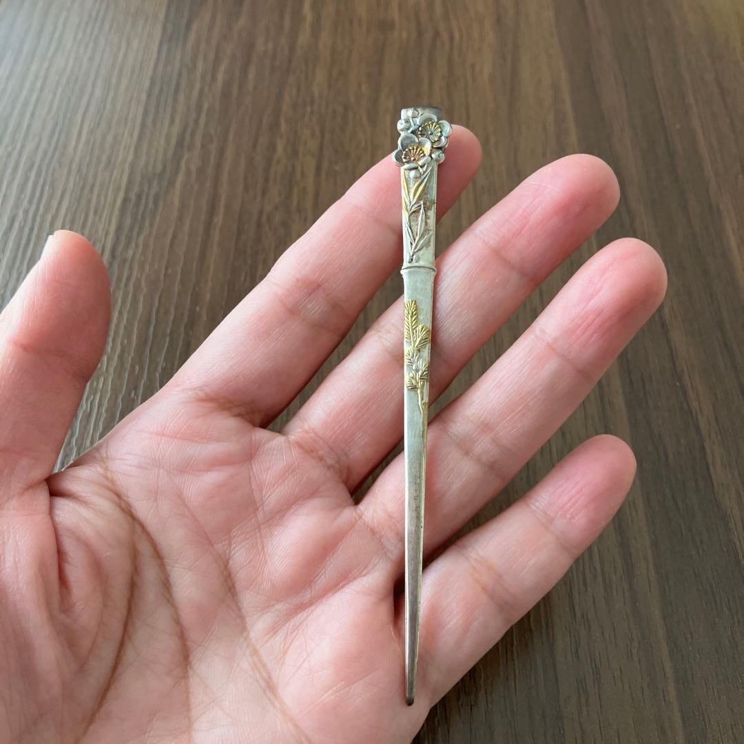 銀器の栞　楊枝　銀製 花装飾 木箱入り