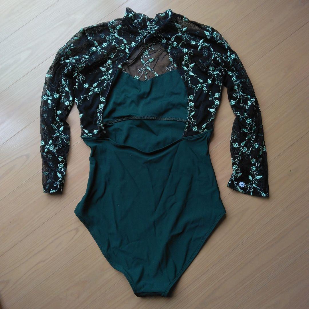 新品　デラロミラノ　レオタード　XL　ブラック×グリーン