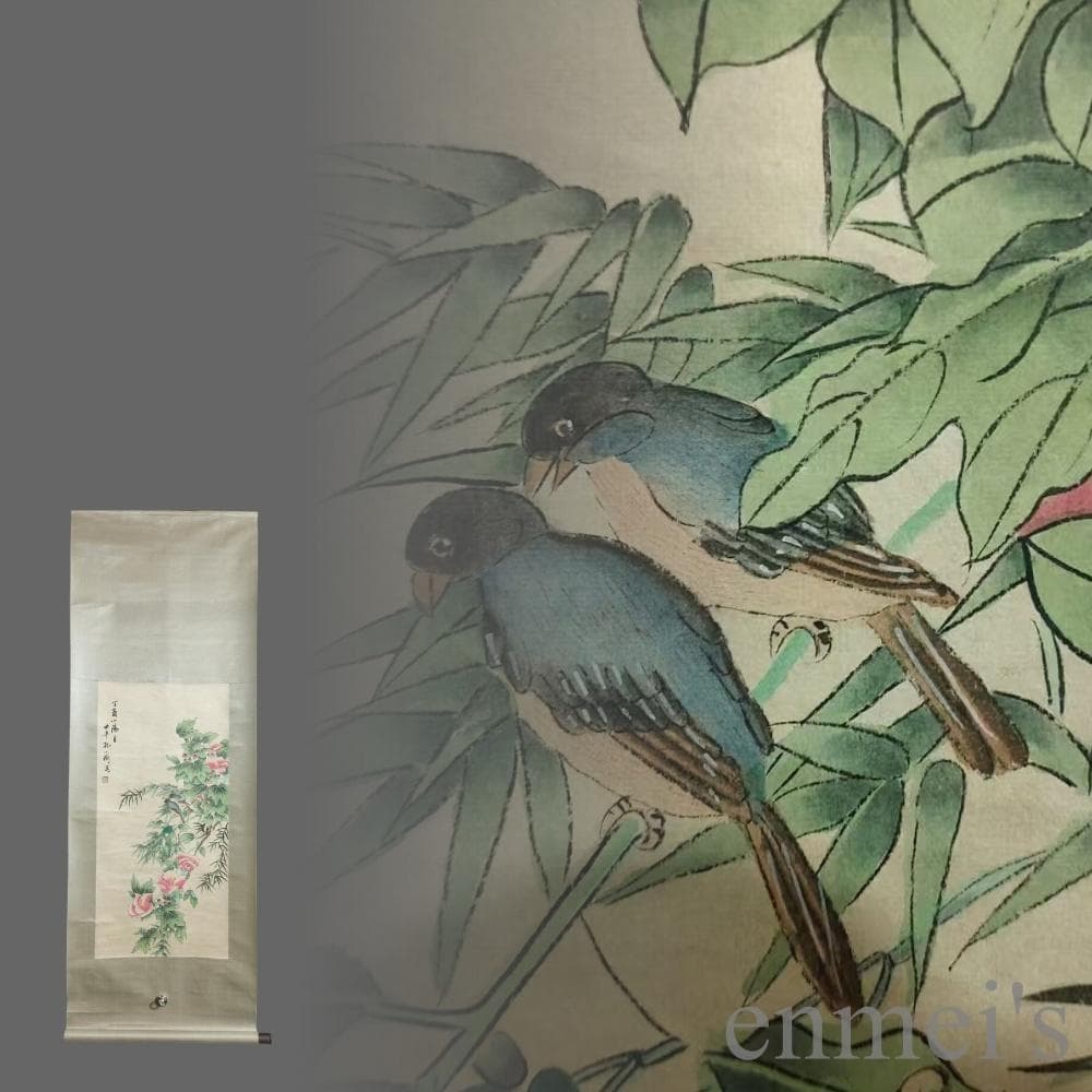 中国古美術.近代.孔小瑜款.花鳥図.宣紙.三尺手描き.水墨画.掛け軸.唐物.文房