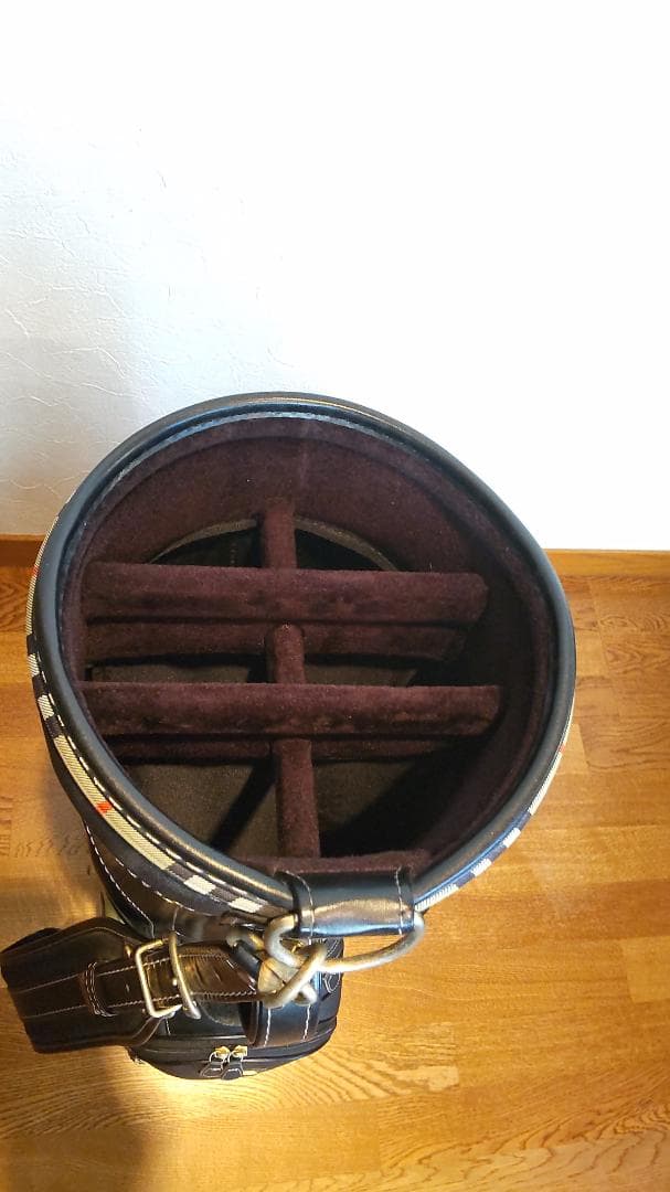 【中古・美品】バーバリー キャディバッグ ノバチェック ブラックレザー