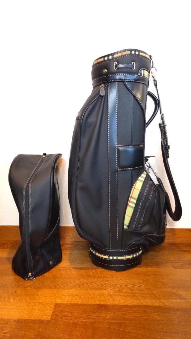 【中古・美品】バーバリー キャディバッグ ノバチェック ブラックレザー