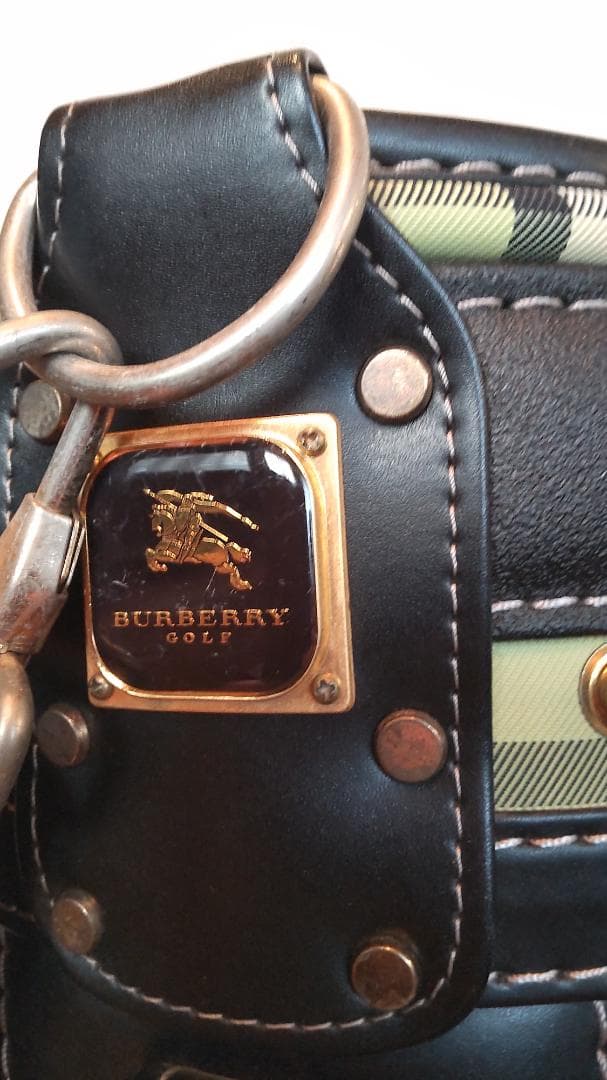 【中古・美品】バーバリー キャディバッグ ノバチェック ブラックレザー