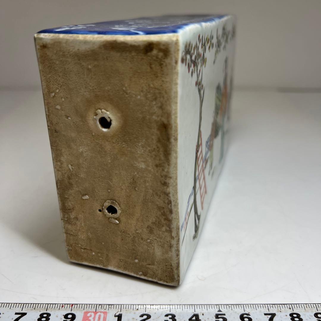 中国清時代　新渡粉彩　陶枕　幅18㎝　東な7-1221☆2F