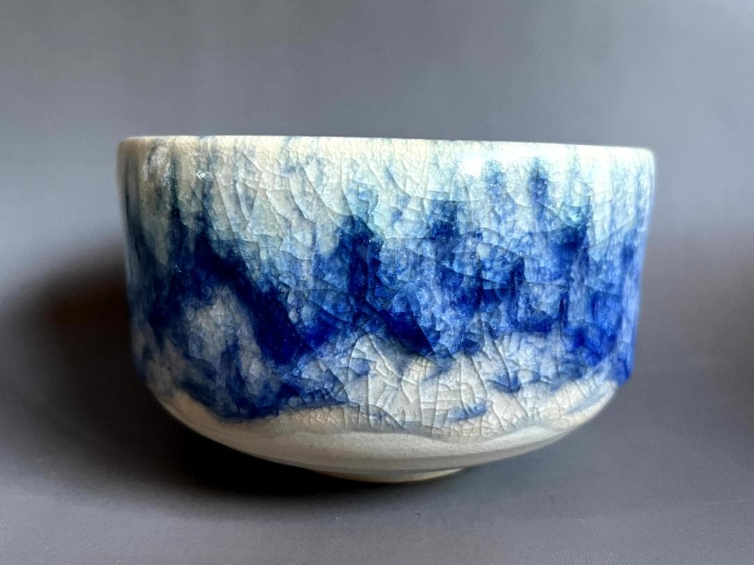 茶碗■平安【藤平正文】京焼・五条坂 光悦のすみしみやこ 青釉 清水焼 骨董品■