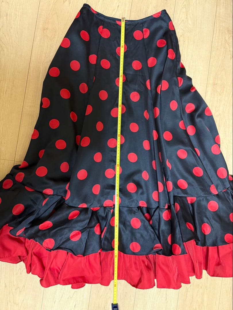 フラメンコ 衣装 ファルダ スカート 黒×赤 水玉 2段フリル