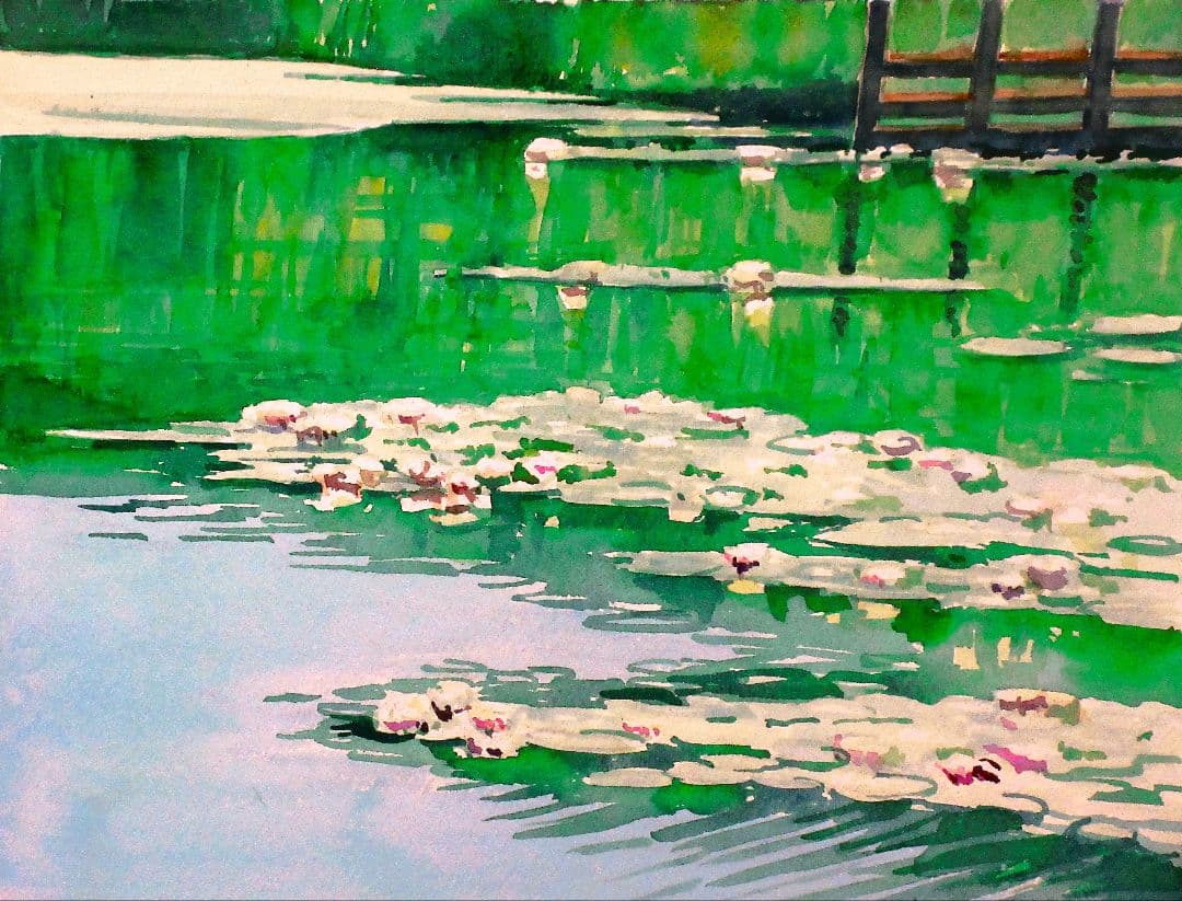 水彩画「蓮池」