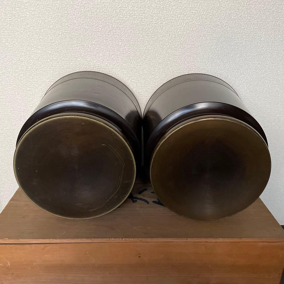 火鉢 一対（2点）木箱付 金属製 昭和レトロ 古道具 茶道具 和インテリア