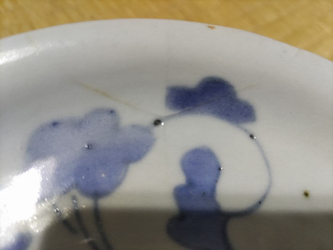 藍九谷　花唐草　皿（15.5㎝）　生掛け釉　初期伊万里　江戸前期