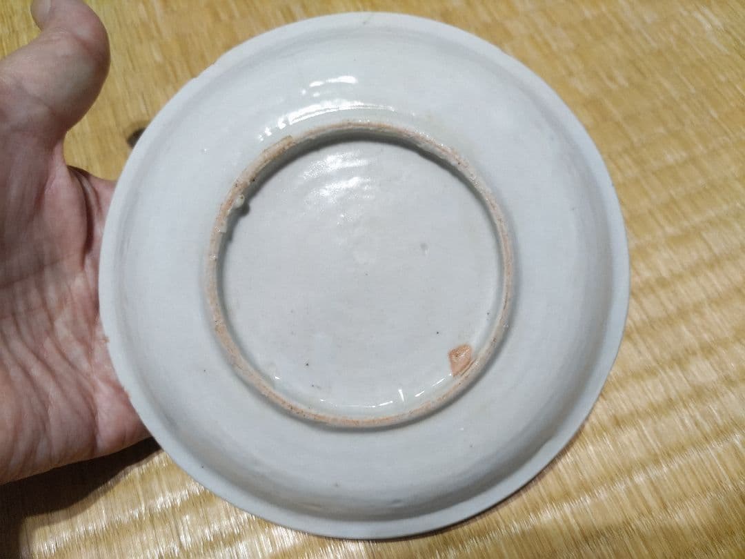 藍九谷　花唐草　皿（15.5㎝）　生掛け釉　初期伊万里　江戸前期