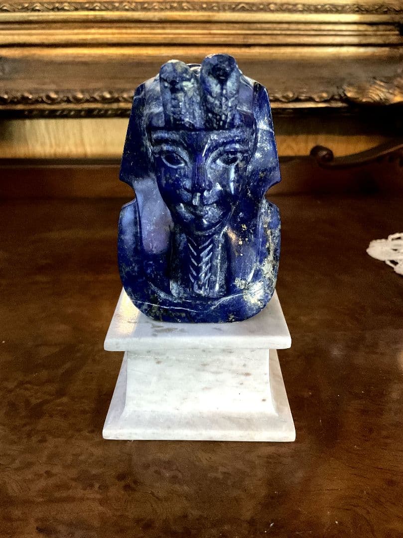 天然石ラピスラズリ　ツタンカーメン　胸像　台座　大理石　ラピスラズリ300g