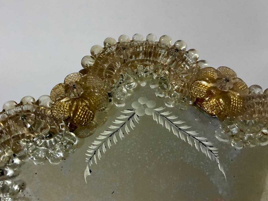 ヴィンテージ ムラーノガラス 花模様ミラー