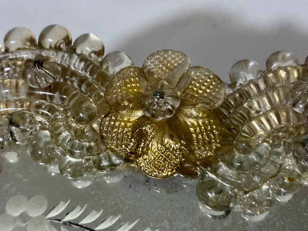 ヴィンテージ ムラーノガラス 花模様ミラー