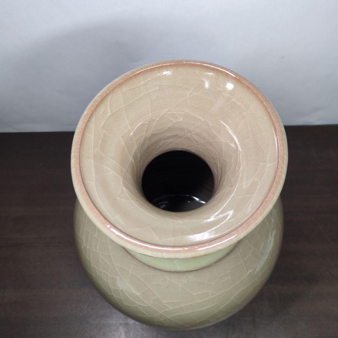 人間国宝 中島宏 造 青瓷 花瓶 高さ約34cm