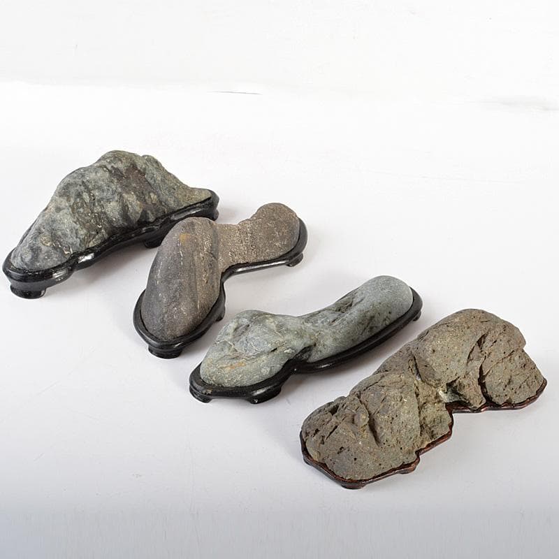 鑑賞石　天然石　置物　唐木台付　4点まとめて　C　6138