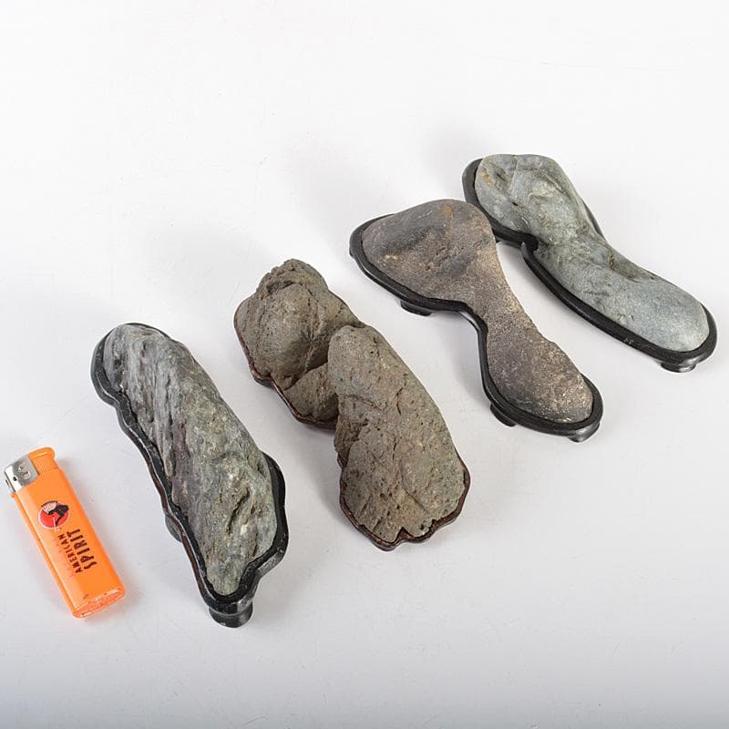 鑑賞石　天然石　置物　唐木台付　4点まとめて　C　6138