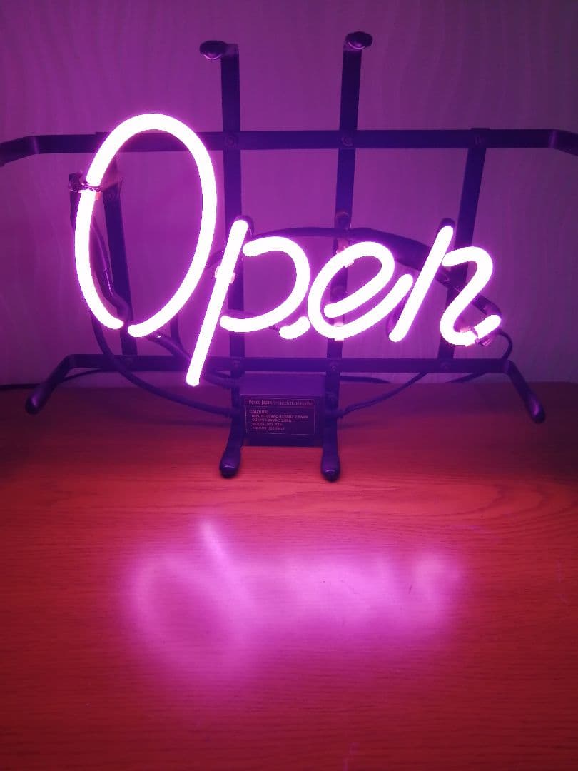 ネオンサイン OPEN サイン ピンク 本物ネオン管 フレーム入り ◎バー 看板