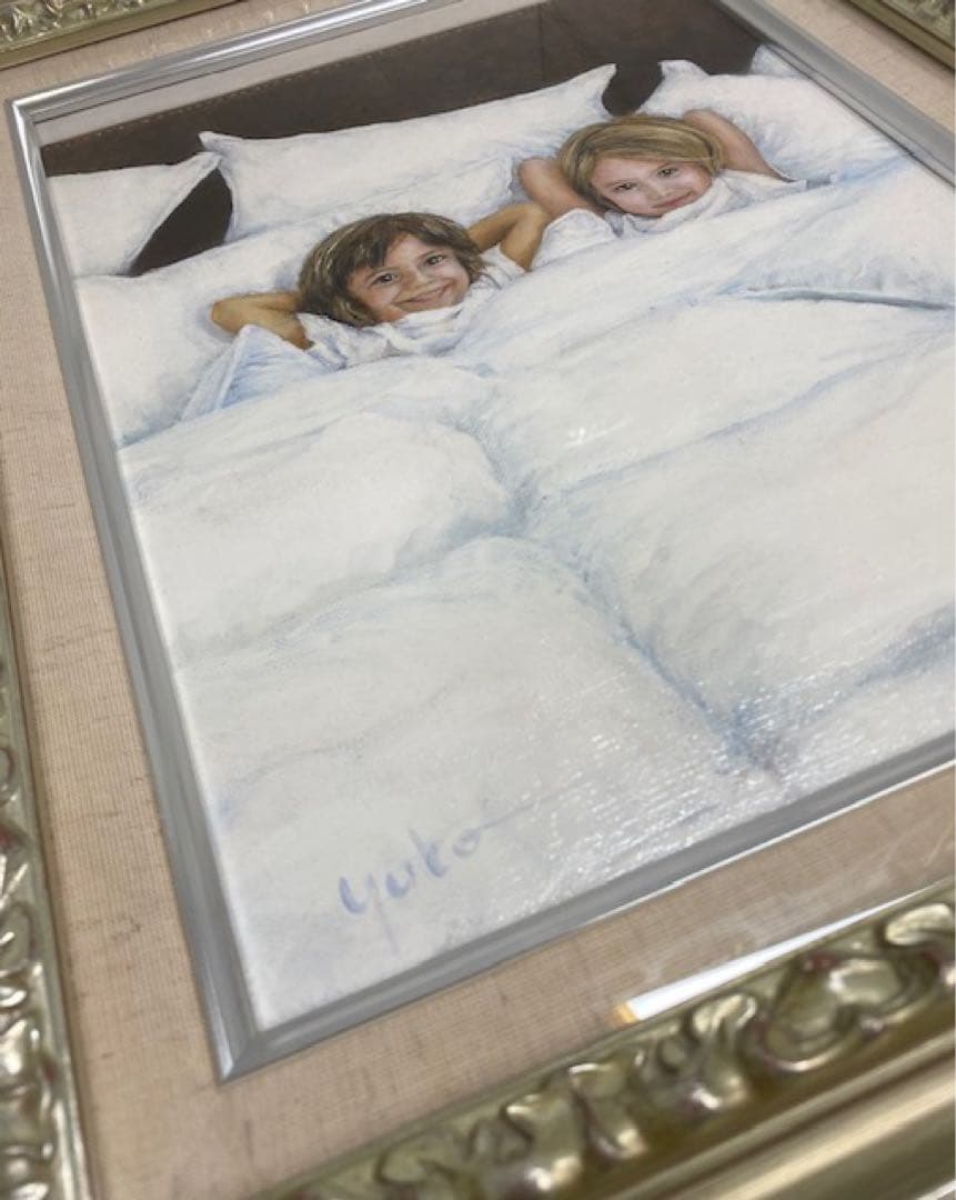 美品　大久保祐子　\"sunday\"油彩　木製フレーム　26セ104