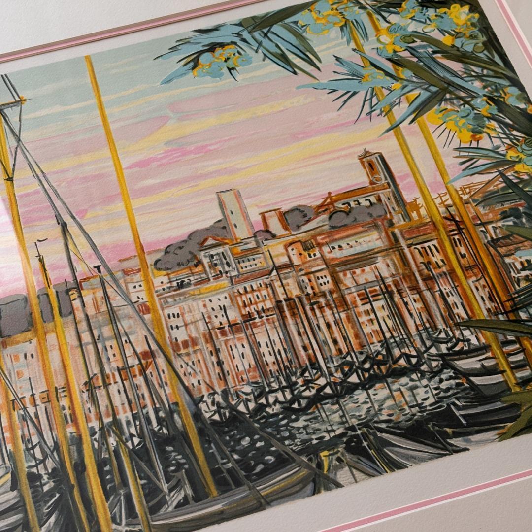 ミッシェル・アンリ『カンヌのハーバー』直筆サイン・リトグラフ／額装輸送箱付き