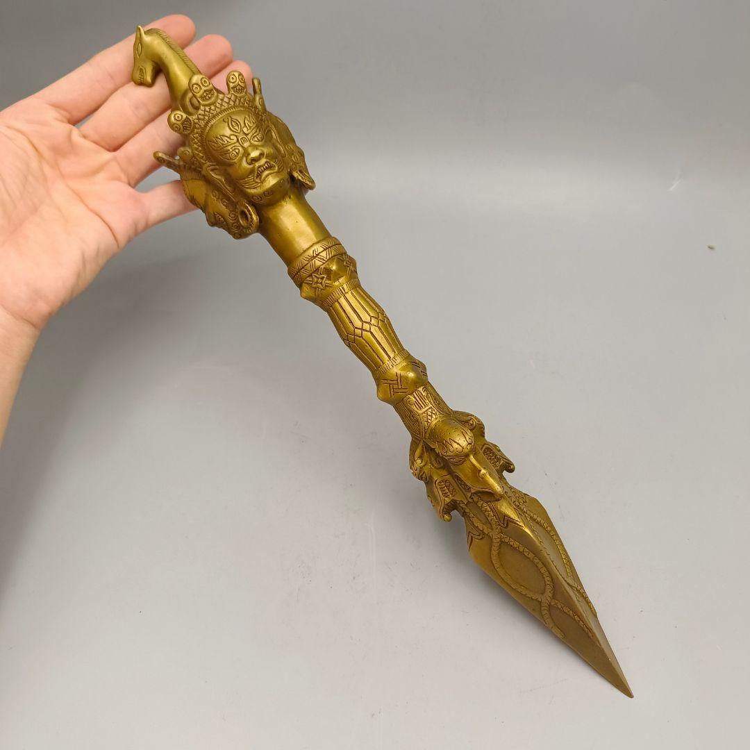 銅製 法器 三象馬頭金剛杵 降魔杵 鎮宅辟邪 開運風水 招財置物 工芸品 装飾品