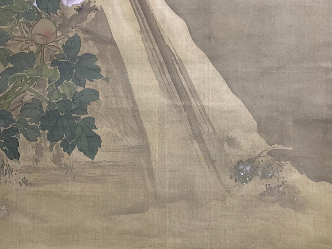 宋紫石 寒牡丹図 絹本 肉筆 掛軸 北洲極箱 長崎派 中国画 江戸中期 7636