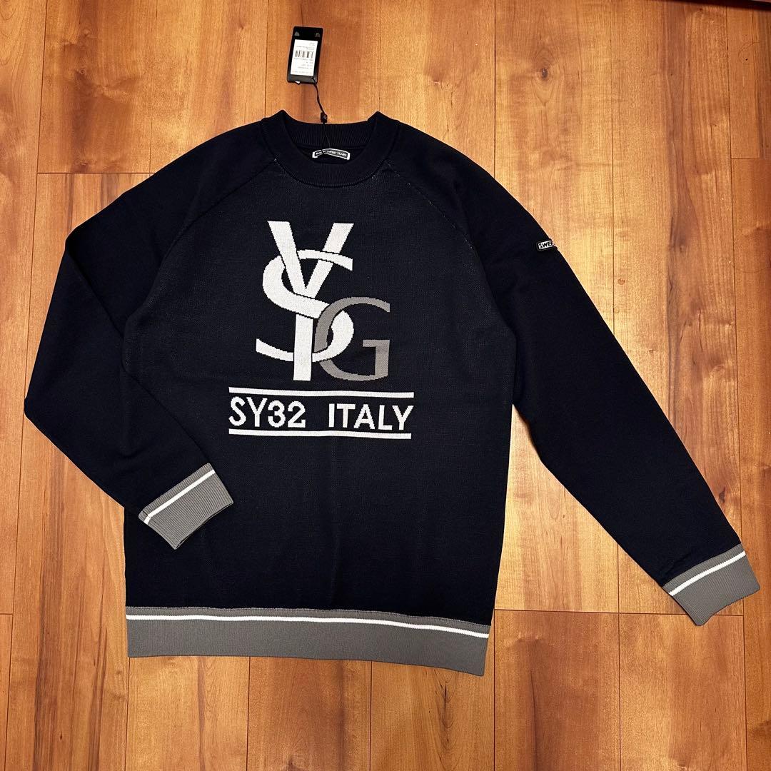 ロゴ　クルーネック　セーター　ニット　メンズ　XL ネイビー　新品タグ付き　秋冬