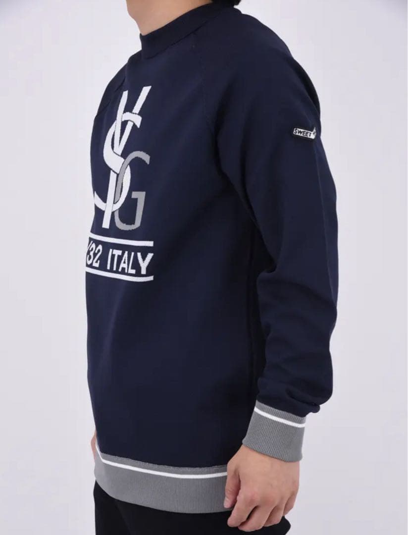 ロゴ　クルーネック　セーター　ニット　メンズ　XL ネイビー　新品タグ付き　秋冬