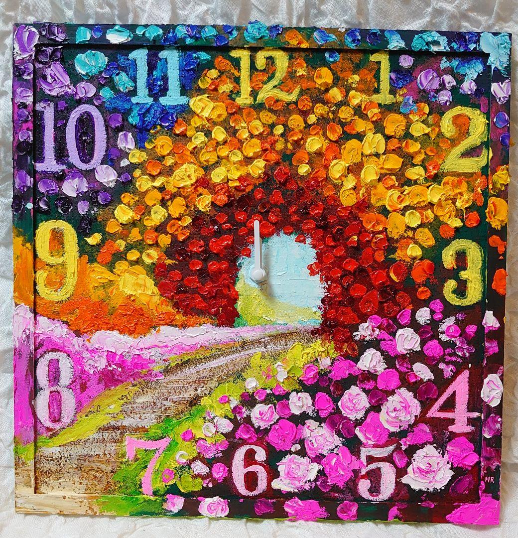 油絵 絵画 時計【花の道】